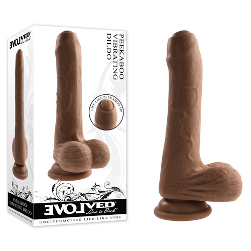 Evolved PEEK A BOO VIBRATING DILDO DARK Brown 20.3 cm USB Rechargeable Vibrating Uncut Dong