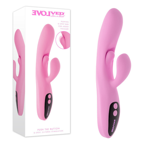 Evolved PUSH THE BUTTON Pink 23.5 cm USB Rechargeable Rabbit Vibrator with G-Spot Bud