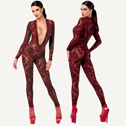 Kink Royal V Neck Catsuit Red XS