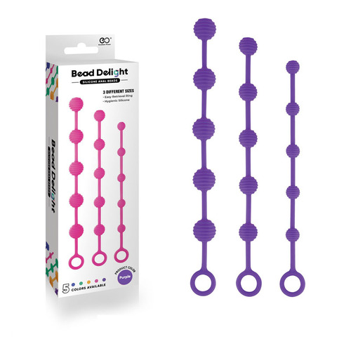 Bead Delight Silicone Anal Beads - Purple Purple Anal Beads - Set of 3 Sizes