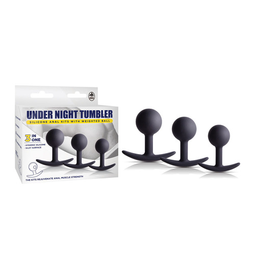 Under Night Tumbler Black Butt Plugs with Weighted Balls - Set of 3 Sizes