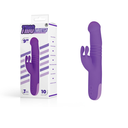 Trio Thruster - Purple Purple 22.9 cm USB Rechargeable Thrusting & Rotating Rabbit Vibrator