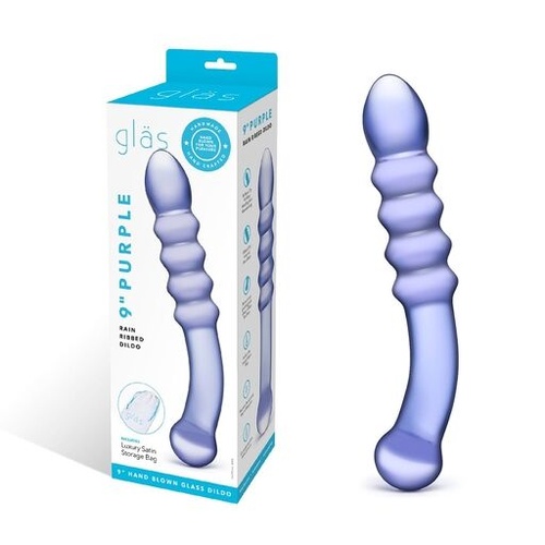glas 8.5" Purple Rain Ribbed Dildo
