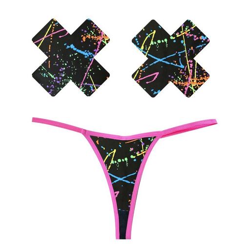 Graffiti Neon G-String/X Pastie Set OS