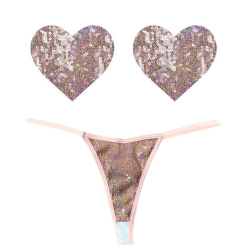 Bubbly Feels  Sequin Pantie/Heart Pastie Set OS