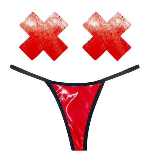 Vixen Red Wet Vinyl Pastie/G-String Set OS