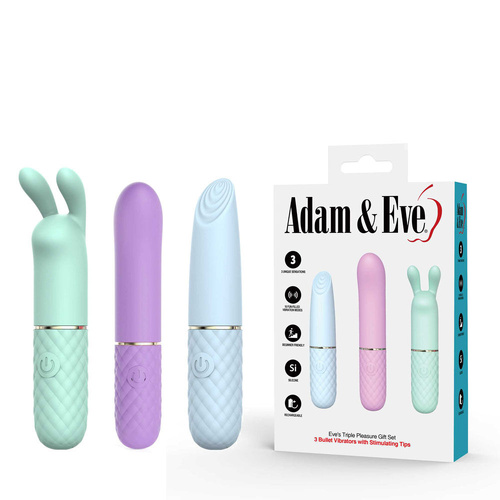 Adam & Eve TRIPLE PLEASURES Coloured USB Rechargeable Vibrators - Set of 3