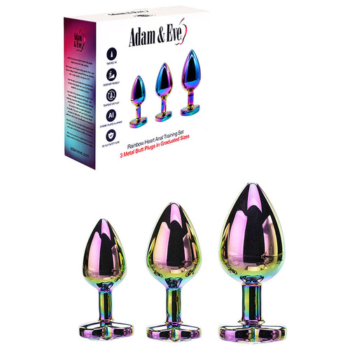 Adam & Eve RAINBOW HEART GEM ANAL TRAINING SET Multicoloured Metal Anal Plugs with Gem Bases - Set of 3 Sizes