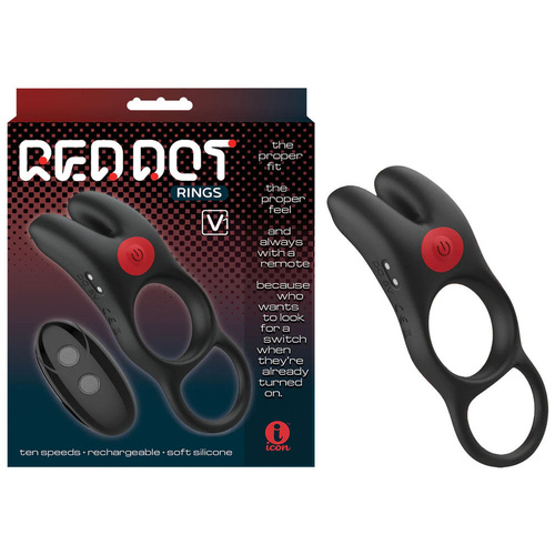 Red Dot Rings - V1 Black USB Rechargeable Vibrating Cock Ring with Remote
