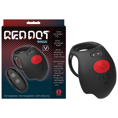 Red Dot Rings - V3 Black USB Rechargeable Vibrating Cock & Ball Ring with Remote
