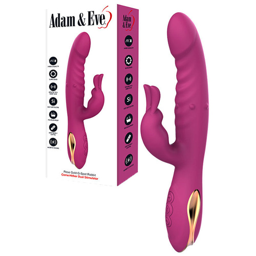 Adam & Eve ROSE GOLD G-SPOT RABBIT Purple 22.5 cm USB Rechargeable Rabbit Vibrator with Flicking Tip