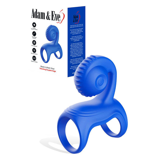 Adam & Eve ROCKIN & ROLLIN SNAIL Blue USB Rechargeable Vibrating Couples Cage
