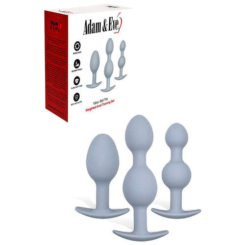 Adam & Eve VIBRA-BALL TRIO Grey Weighted Anal Training Set - Set of 3 Plugs