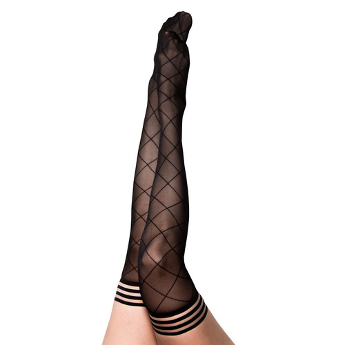 Kixies ANNA Sheer Black Diamond Thigh Highs Black - Size B
