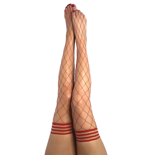 Kixies CLAUDIA Large Diamond Red Fishnet Thigh Highs Red - Size A