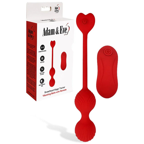 Adam & Eve SWEETHEART Kegel Trainer Red USB Rechargeable Vibrating Kegel Balls with Remote