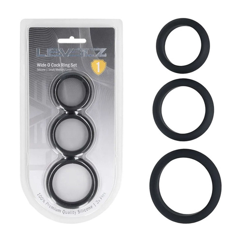 LEVELZ Wide O Silicone Cock Ring Set of 3 - S/M/L Black Cock Rings - Set of 3 Sizes