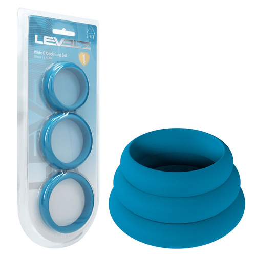 LEVELZ Wide O Silicone Cock Ring Set of 3 - L/XL/2X Teal Cock Rings - Set of 3 Sizes