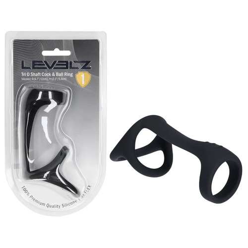 LEVELZ Tri O Silicone Shaft Cock & Ball Ring Black Cock & Balls Ring