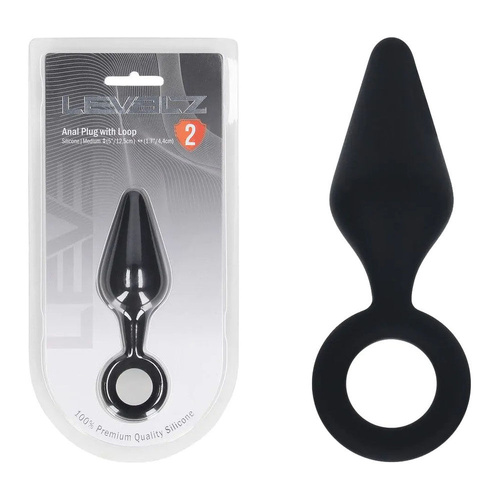 LEVELZ Silicone Anal Plug with Loop - Medium - Black Black Medium Butt Plug
