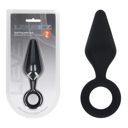 LEVELZ Silicone Anal Plug with Loop - Large Black Large Butt Plug