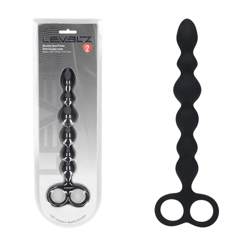 LEVELZ Beaded Silicone Anal Probe with Double Loop Black 24.5 cm Anal Beads