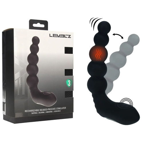 LEVELZ Rechargeable Beaded Prostate Massager Black USB Rechargeable Heating + Vibrating Prostate Massager