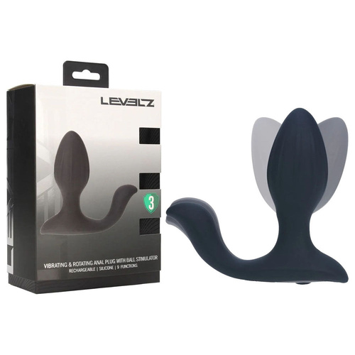 LEVELZ Vibrating & Rotating Anal Plug with Ball Stimulator Black 10.7 cm USB Rechargeable Vibrating Butt Plug