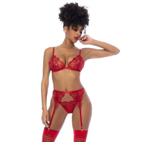 3 Pc Set W/ Bralette Garter Belt/Thong L/XL