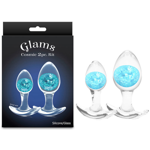 Glams Cosmic 2pc Kit - Blue Clear/Blue Butt Plugs - Set of 2 Sizes