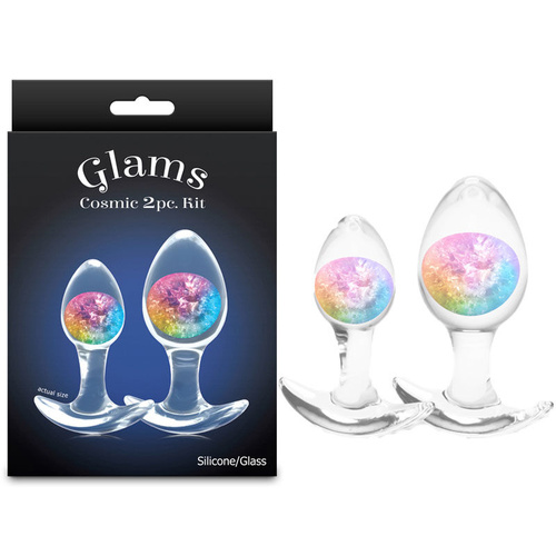 Glams Cosmic 2pc Kit - Rainbow Clear/Rainbow Butt Plugs - Set of 2 Sizes