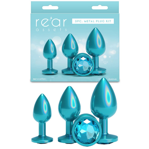 Rear Assets Trainer Kit - Iridescent Teal Iridescent Teal Metallic Butt Plugs - Set of 3 Sizes