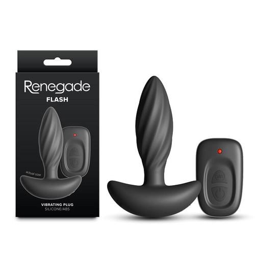 Renegade Flash - Black Black 10.3 cm USB Rechargeable Vibrating Butt Plug