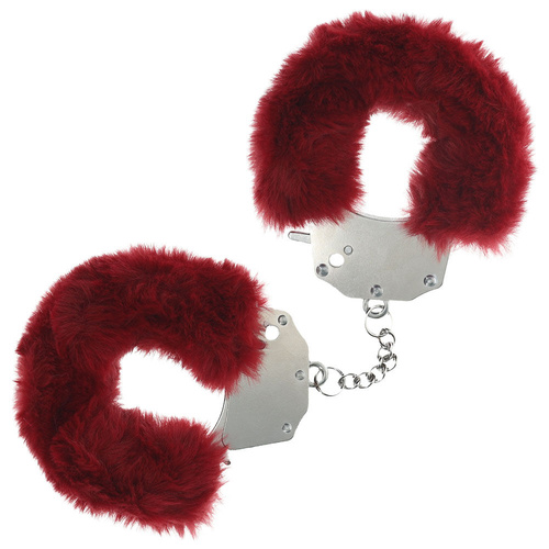 OUCH! Heavy-Duty Fluffy Cuffs - Burgundy Burgundy Fluffy Restraints