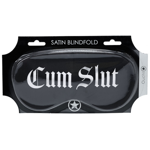 OUCH! Satin Mask - Cum Slut Black Printed Eye Mask