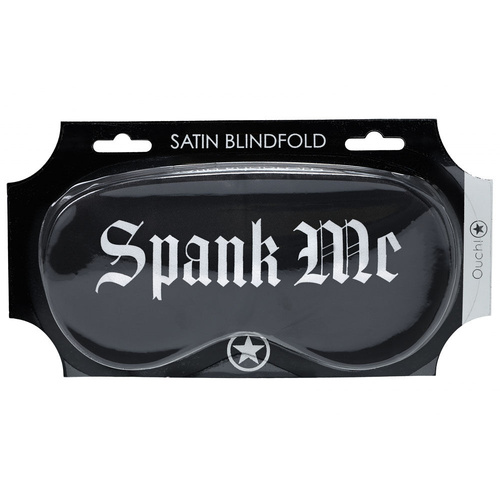 OUCH! Satin Mask - Spank Me Black Printed Eye Mask