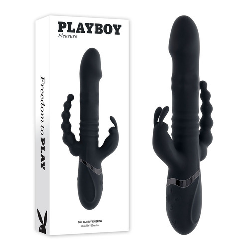 Playboy Pleasure BIG BUNNY ENERGY Black 26.2 cm USB Rechargeable Rabbit Vibrator with Anal Beads