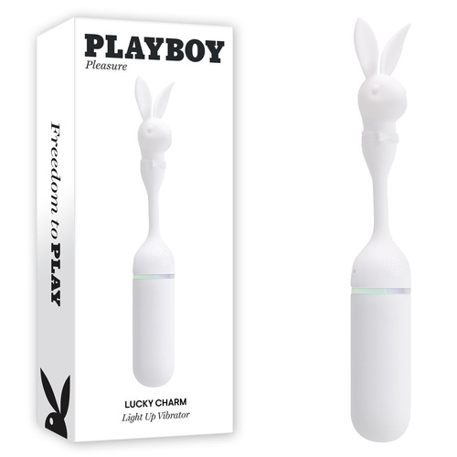 Playboy Pleasure LUCKY CHARM White USB Rechargeable Vibrating Bullet with Bunny Tip