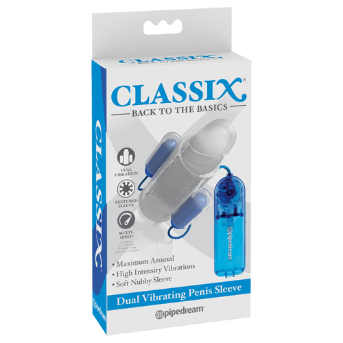Classix Dual Vibrating Penis Sleeve Blue and Clear