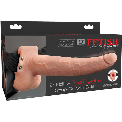 9" Hollow Vibrating Strap-On + Balls