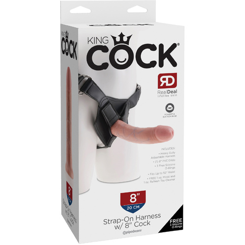 8" Cock + Strap On Harness