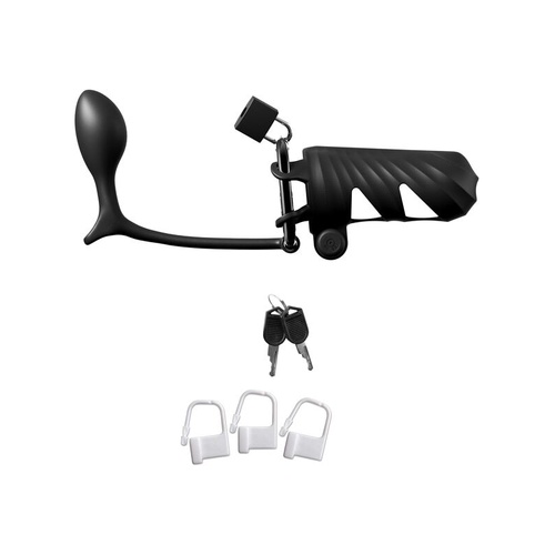 Fantasy C-Ringz Remote-Controlled Vibrating Cock Blocker with Ass-Gasm Plug Black