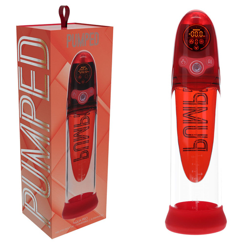 PUMPED Aqua-Pro Auto Pump - Red Red/Clear USB Rechargeable AI-Enabled Submersible Auto Penis Pump