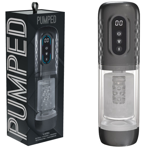 PUMPED Vortex - Gunmetal Gunmetal Grey/Clear USB Rechargeable Sucking Rotating and Thrusting Auto Masturbator