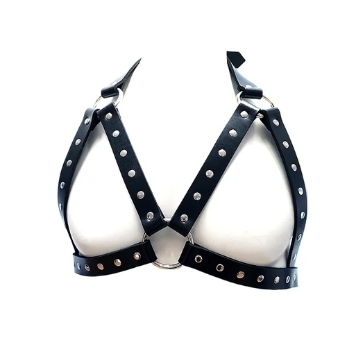 Female Black Leather Chest Harness