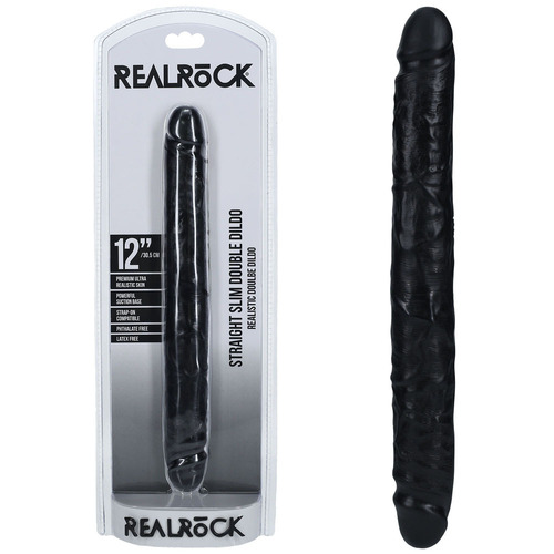 REALROCK 30cm Slim Double Dildo - Black Black 30 cm (12'') Double Dong