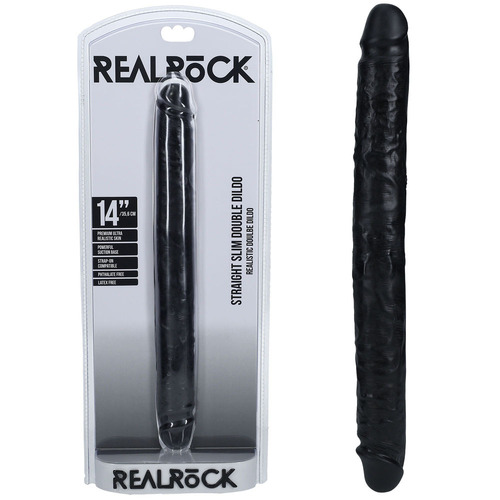 REALROCK 35cm Slim Double Dildo - Black Black 35 cm (14'') Double Dong