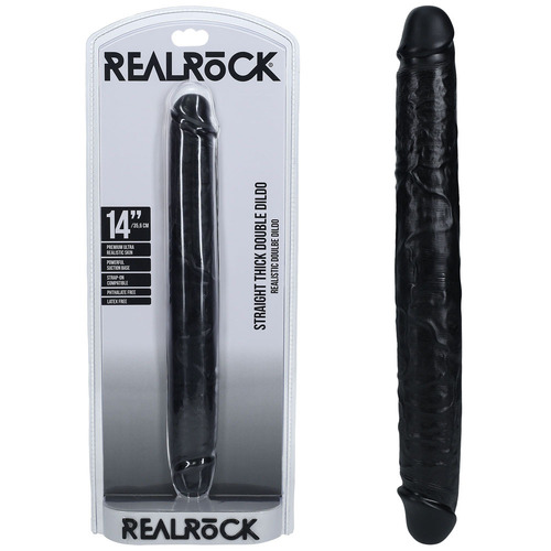 REALROCK 35cm Thick Double Dildo - Black Black 35 cm (14'') Thick Double Dong