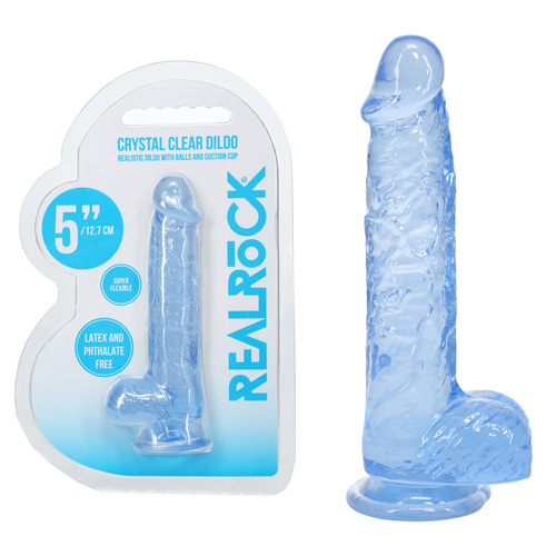 REALROCK 5'' Crystal Clear Dildo with Balls - Blue Clear Blue 14.7 cm Dong