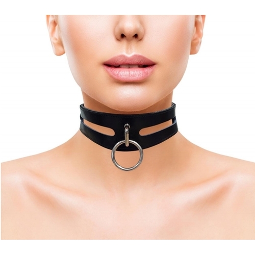 Leather Fashion Collar Black With 40CM Ring
